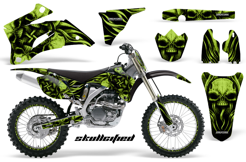 Yamaha YZ 250F 450F 06-09 Graphics Kit Skullcified Green NP Rims Black